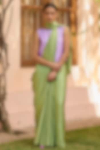 Moss Green Handwoven Mulberry Silk Satin Party Wear Saree by Surmaye  at Pernia's Pop Up Shop