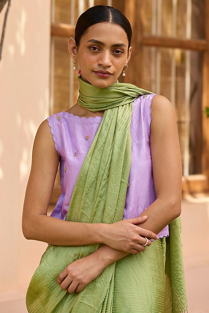 Moss Green Handwoven Mulberry Silk Satin Party Wear Saree by Surmaye at Pernia's Pop Up Shop