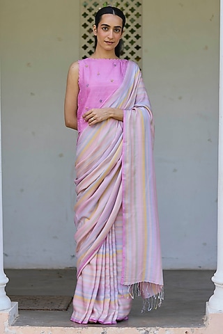 Multi-Colored Handwoven Mulberry Silk Saree by Surmaye 