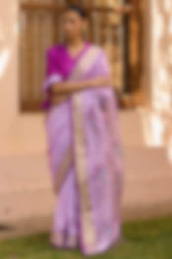 Powder Pink Handwoven Mulberry Silk Jamdani Motif Party Wear Saree by Surmaye  at Pernia's Pop Up Shop