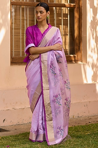 Powder Pink Handwoven Mulberry Silk Jamdani Motif Saree by Surmaye 