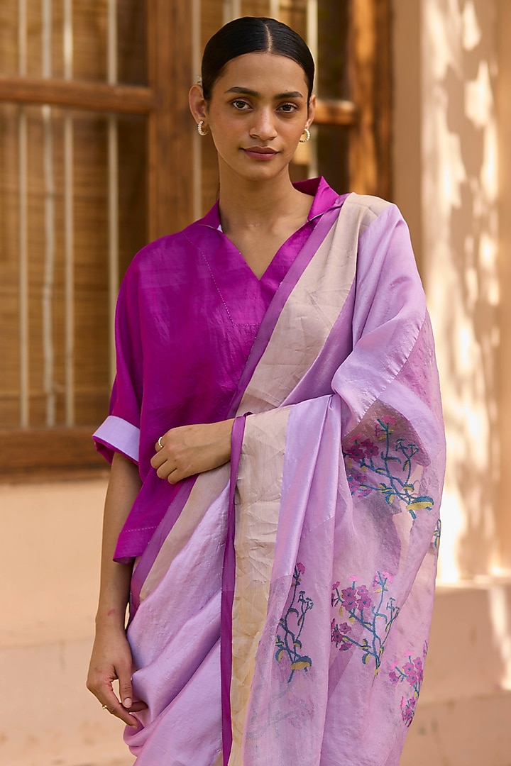 Powder Pink Handwoven Mulberry Silk Jamdani Motif Party Wear Saree by Surmaye at Pernia's Pop Up Shop