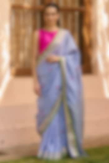Powder Blue Handwoven Mulberry Silk Jamdani Motif Party Wear Saree by Surmaye  at Pernia's Pop Up Shop