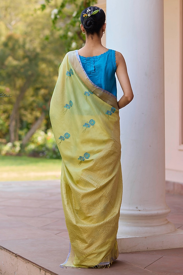 Yellow Handwoven Mulberry Silk Jamdani Motif Wedding Saree by Surmaye at Pernia's Pop Up Shop
