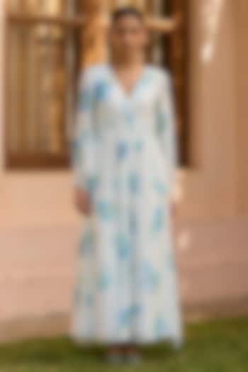 Ivory Handwoven Silk Modal Floral Printed Maxi Summer Dress by Surmaye  at Pernia's Pop Up Shop