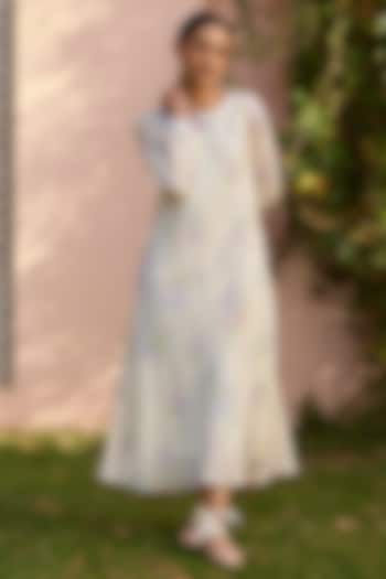 Beige Handwoven Silk Modal Hand Painted Maxi Summer Dress by Surmaye  at Pernia's Pop Up Shop