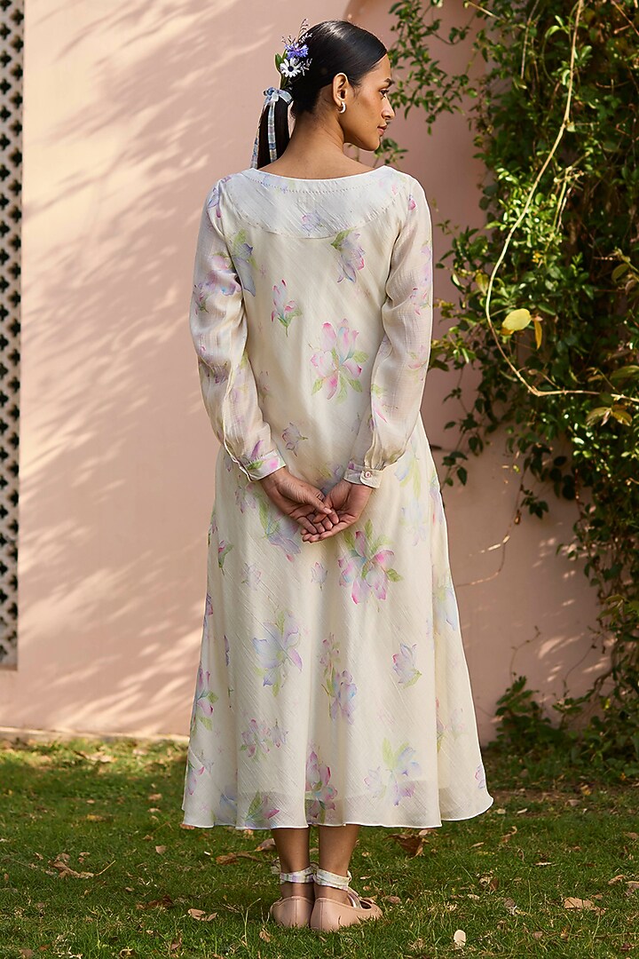 Beige Handwoven Silk Modal Hand Painted Maxi Summer Dress by Surmaye at Pernia's Pop Up Shop