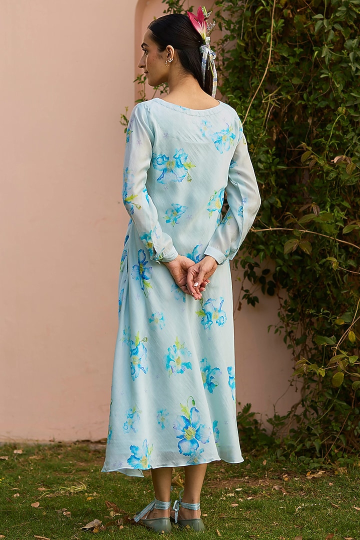 Blue Handwoven Silk Modal Hand Painted Maxi Summer Dress by Surmaye at Pernia's Pop Up Shop
