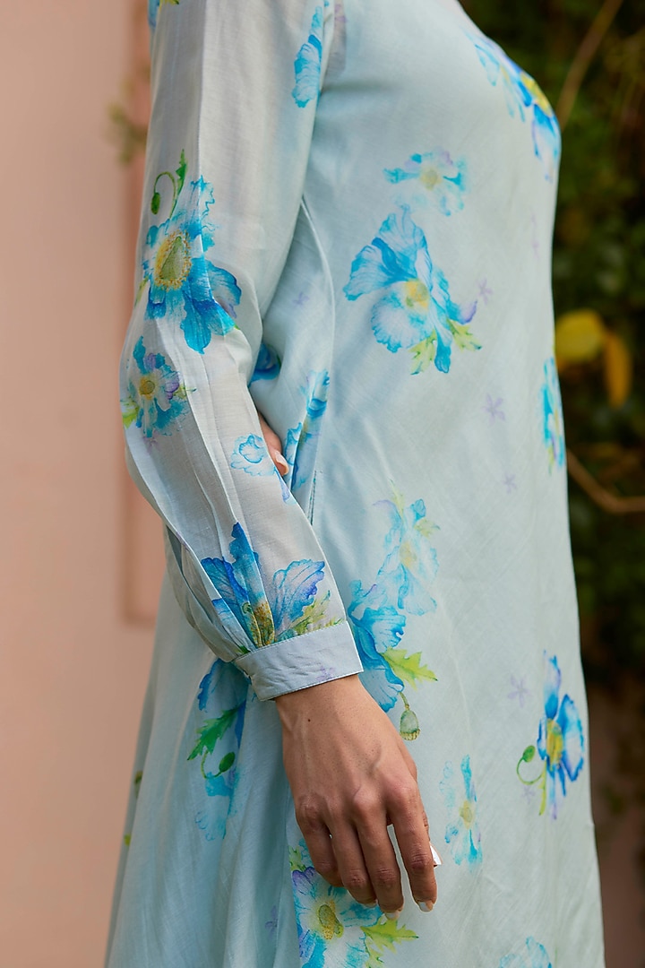 Blue Handwoven Silk Modal Hand Painted Maxi Summer Dress by Surmaye at Pernia's Pop Up Shop