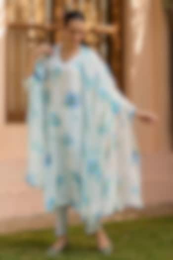 Ivory Handwoven Mulberry Silk Floral Printed Kurta Set by Surmaye  at Pernia's Pop Up Shop