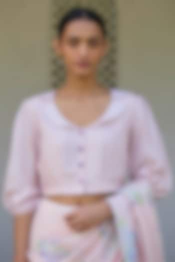 Pink Handwoven Mulberry Silk Dot Printed Blouse by Surmaye  at Pernia's Pop Up Shop
