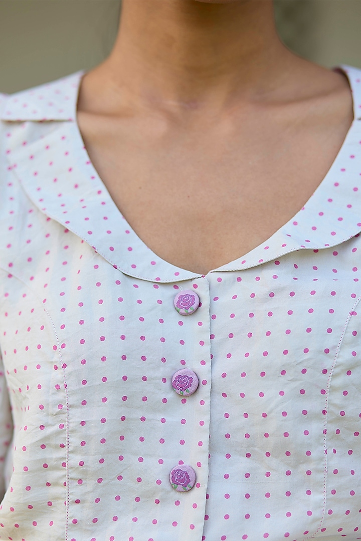 Beige Handwoven Mulberry Silk Dot Printed Blouse by Surmaye at Pernia's Pop Up Shop