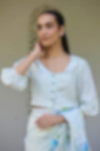 White Handwoven Mulberry Silk Dot Printed Blouse by Surmaye  at Pernia's Pop Up Shop