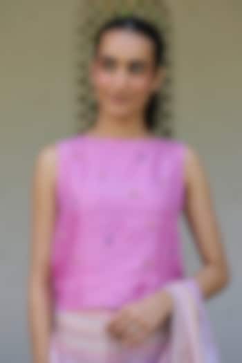 Pink Handwoven Mulberry Silk Cutwork Blouse by Surmaye  at Pernia's Pop Up Shop