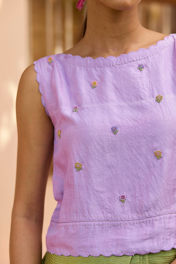 Mauve Handwoven Mulberry Silk Cutwork Blouse by Surmaye at Pernia's Pop Up Shop