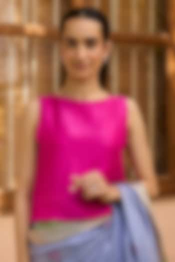 Pink Handwoven Mulberry Silk Cutwork Blouse by Surmaye  at Pernia's Pop Up Shop