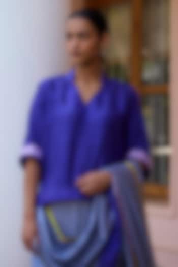 Purple Handwoven Mulberry Silk Blouse by Surmaye  at Pernia's Pop Up Shop