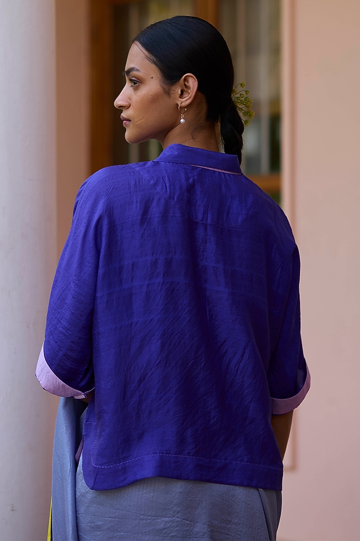 Purple Handwoven Mulberry Silk Blouse by Surmaye at Pernia's Pop Up Shop