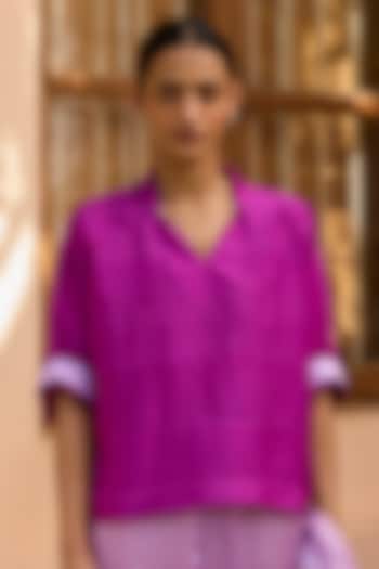 Pink Handwoven Mulberry Silk Blouse by Surmaye  at Pernia's Pop Up Shop