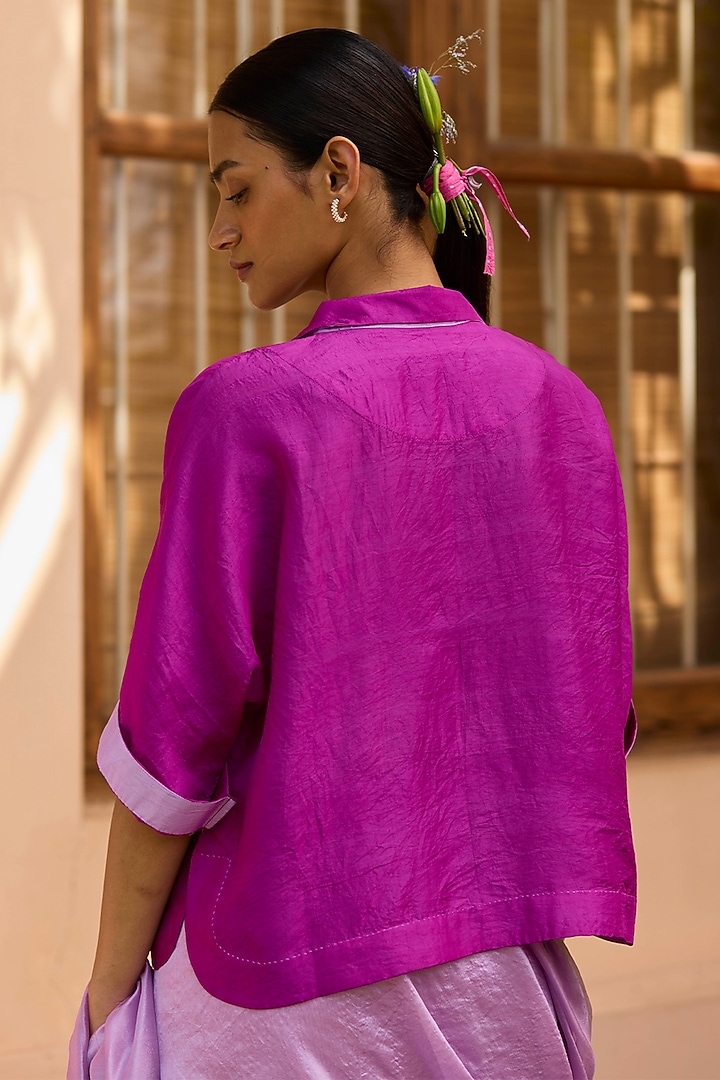 Pink Handwoven Mulberry Silk Blouse by Surmaye at Pernia's Pop Up Shop