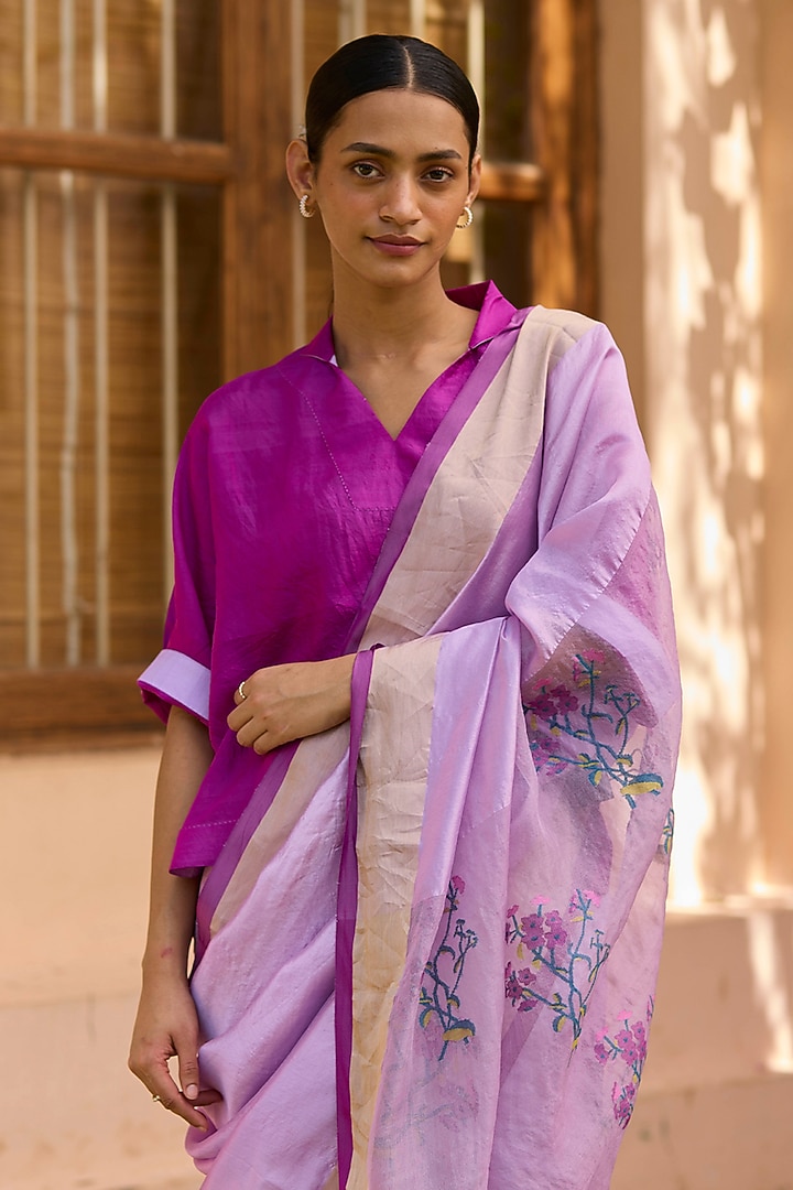 Pink Handwoven Mulberry Silk Blouse by Surmaye at Pernia's Pop Up Shop