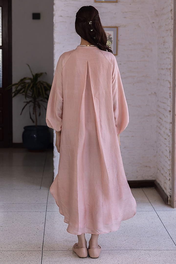 Pink Handwoven Mulberry Silk Vacation Dress by Surmaye at Pernia's Pop Up Shop