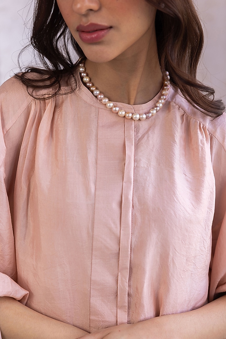 Pink Handwoven Mulberry Silk Vacation Dress by Surmaye at Pernia's Pop Up Shop