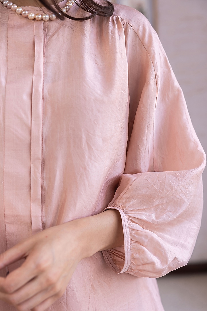 Pink Handwoven Mulberry Silk Vacation Dress by Surmaye at Pernia's Pop Up Shop