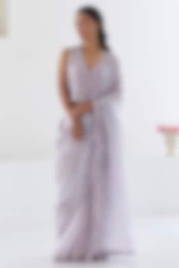 Mauve Handwoven Organza Mulberry Silk Floral Printed Party Wear Saree by Surmaye at Pernia's Pop Up Shop