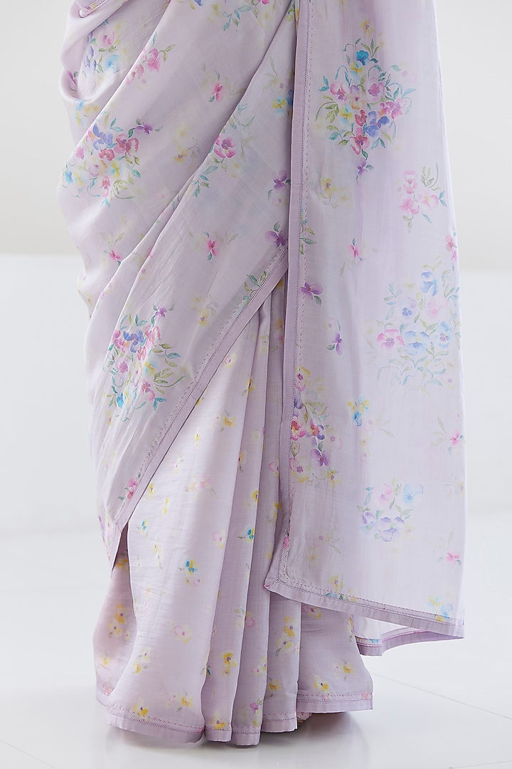 Mauve Handwoven Organza Mulberry Silk Floral Printed Party Wear Saree by Surmaye at Pernia's Pop Up Shop