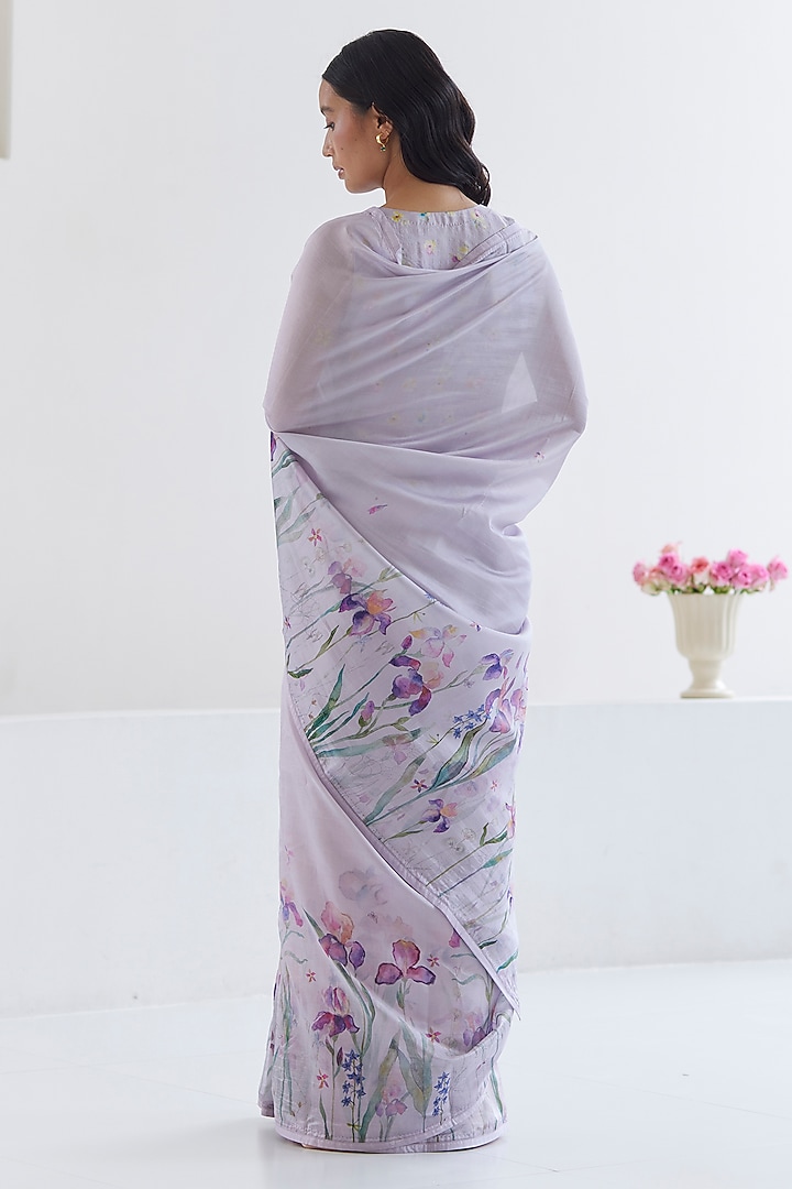 Mauve Handwoven Organza Mulberry Silk Floral Printed Party Wear Saree by Surmaye at Pernia's Pop Up Shop