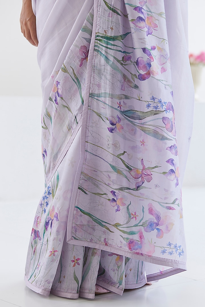 Mauve Handwoven Organza Mulberry Silk Floral Printed Party Wear Saree by Surmaye at Pernia's Pop Up Shop