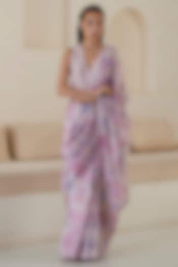 Pink Handwoven Organza Mulberry Silk Floral Printed Party Wear Saree by Surmaye at Pernia's Pop Up Shop