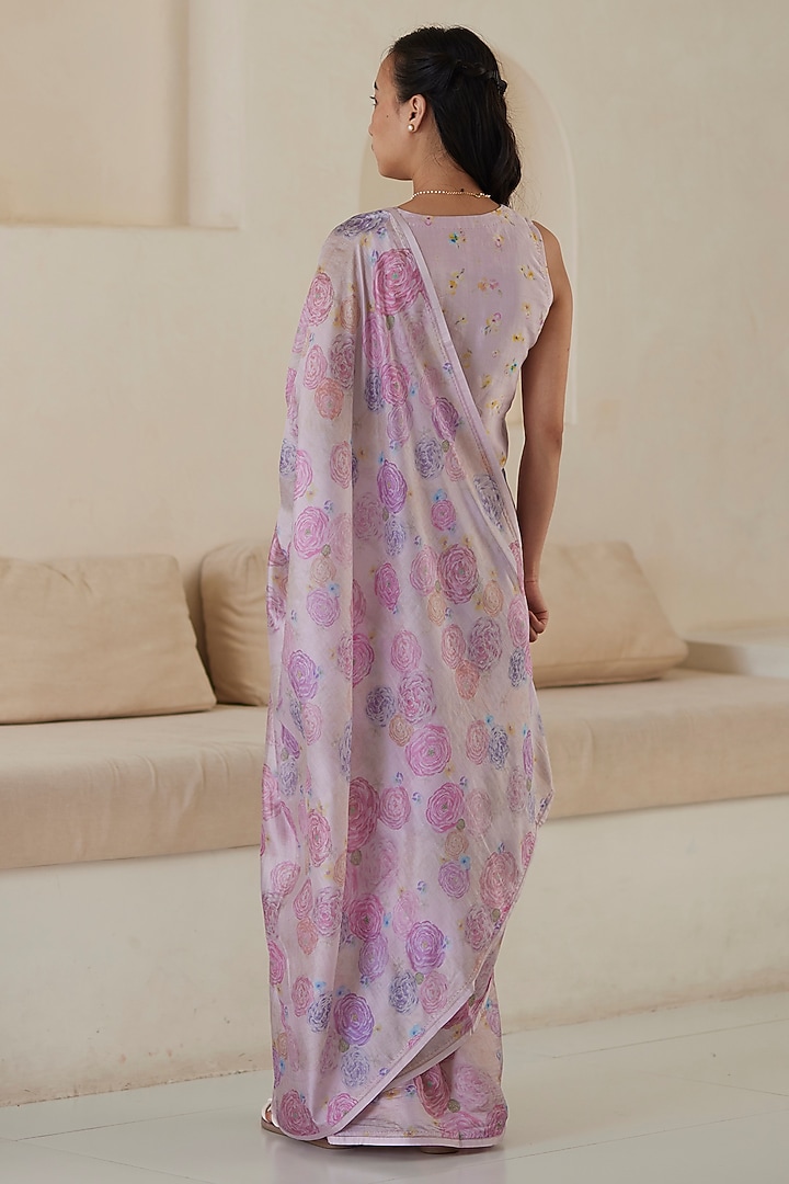 Pink Handwoven Organza Mulberry Silk Floral Printed Party Wear Saree by Surmaye at Pernia's Pop Up Shop