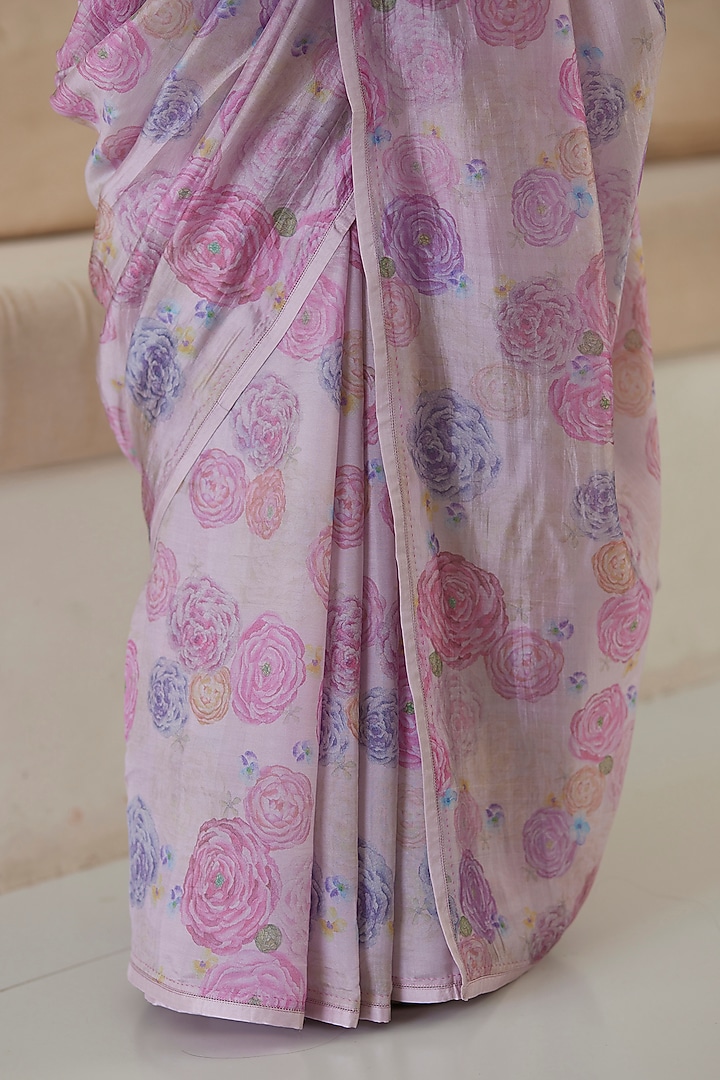 Pink Handwoven Organza Mulberry Silk Floral Printed Party Wear Saree by Surmaye at Pernia's Pop Up Shop