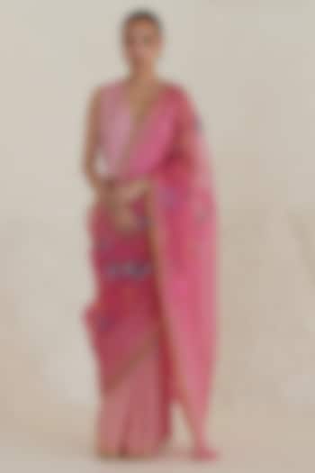 Carnation Pink Mulberry Silk Jamdani Motifs Wedding Saree by Surmaye at Pernia's Pop Up Shop