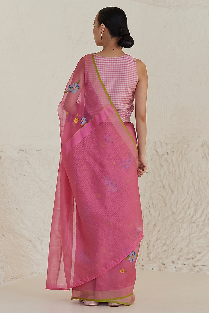 Carnation Pink Mulberry Silk Jamdani Motifs Wedding Saree by Surmaye at Pernia's Pop Up Shop