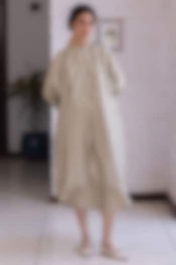 Beige Handwoven Mulberry Silk Vacation Dress by Surmaye  at Pernia's Pop Up Shop