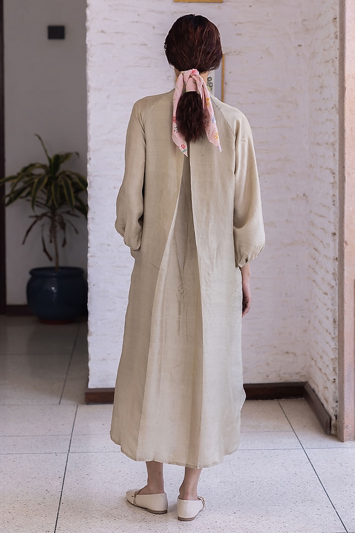 Beige Handwoven Mulberry Silk Vacation Dress by Surmaye at Pernia's Pop Up Shop