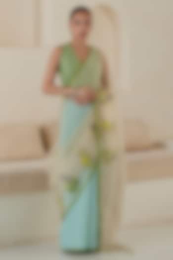 Sea Foam Colored & Beige Mulberry Silk Jamdani Motifs Party Wear Saree by Surmaye at Pernia's Pop Up Shop