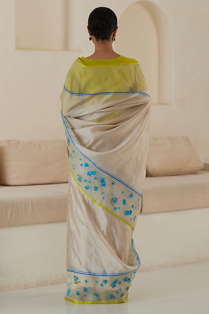 Beige Handwoven Organza Mulberry Silk Jamdani Motifs Party Wear Saree by Surmaye at Pernia's Pop Up Shop
