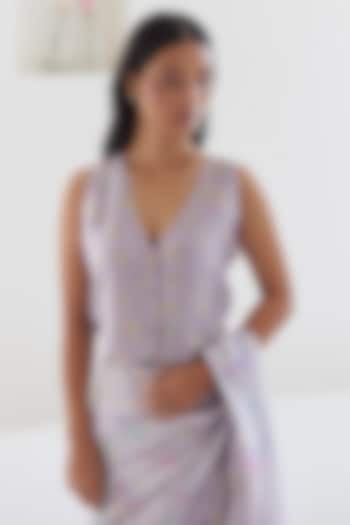 Mauve Handwoven Mulberry Silk Floral Printed Blouse by Surmaye at Pernia's Pop Up Shop