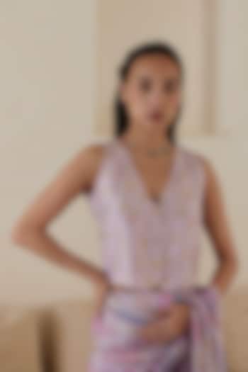 Pink Handwoven Mulberry Silk Floral Printed Blouse by Surmaye at Pernia's Pop Up Shop