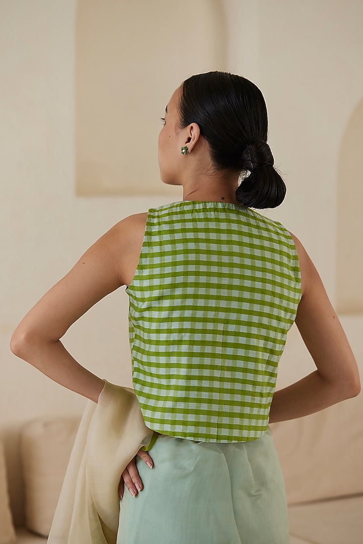 Green Handwoven Silk Khadi Blouse by Surmaye at Pernia's Pop Up Shop