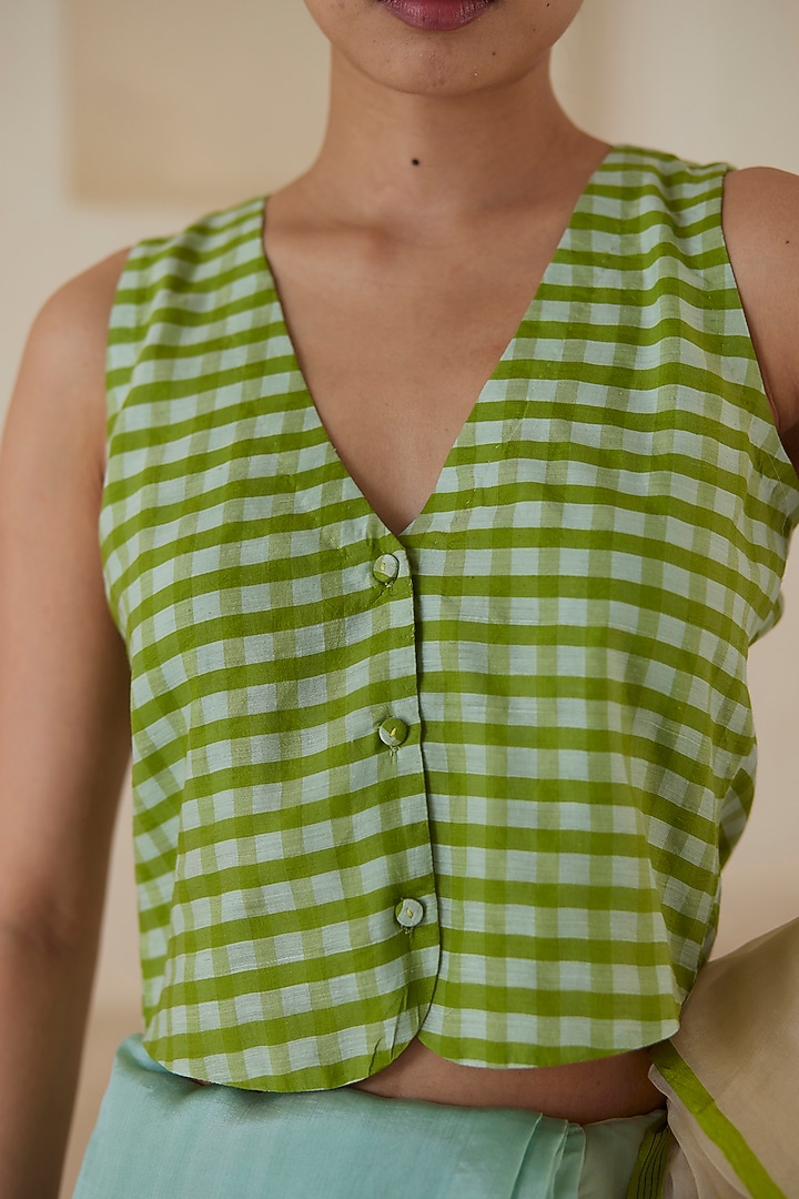 Green Handwoven Silk Khadi Blouse by Surmaye at Pernia's Pop Up Shop