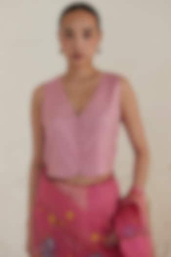 Pink Handwoven Silk Modal Blouse by Surmaye at Pernia's Pop Up Shop