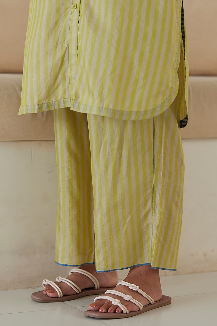 Lime Handwoven Silk Modal Checkered Kurta Set by Surmaye at Pernia's Pop Up Shop