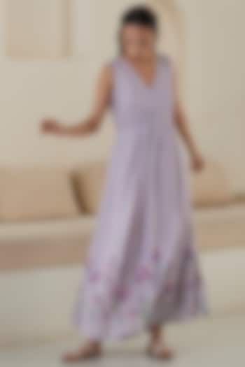 Mauve Handwoven Silk Modal Floral Printed Maxi Summer Dress by Surmaye at Pernia's Pop Up Shop