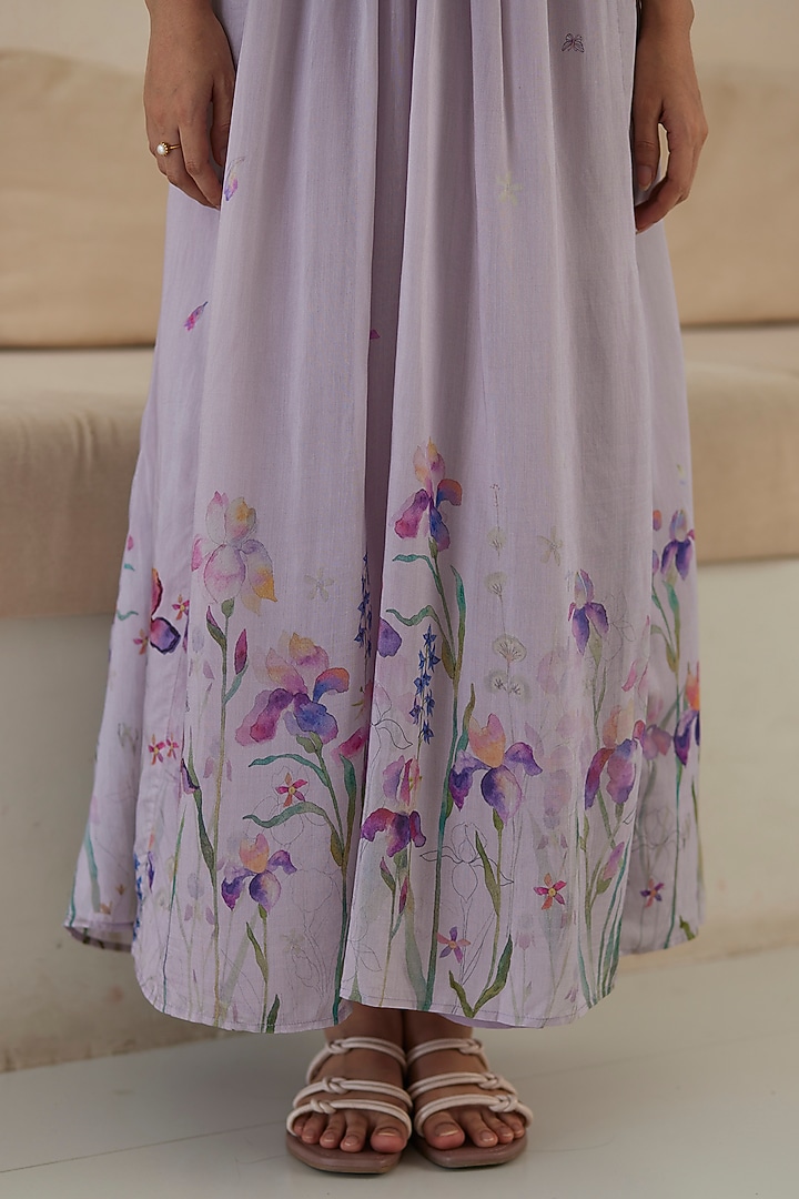 Mauve Handwoven Silk Modal Floral Printed Maxi Summer Dress by Surmaye at Pernia's Pop Up Shop