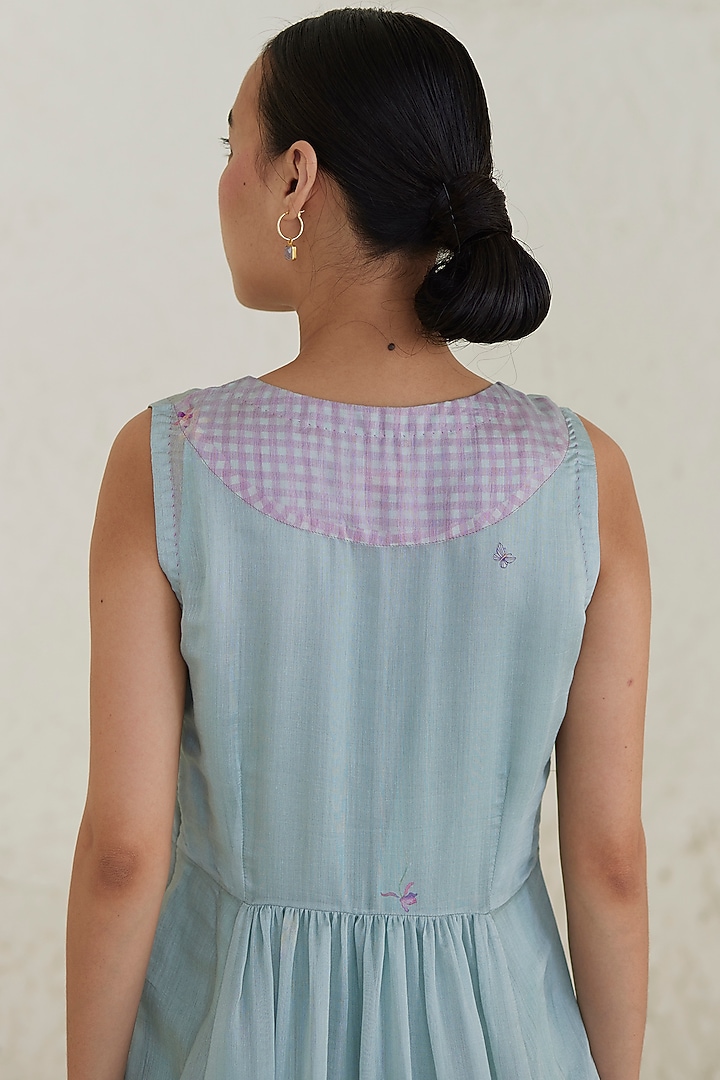 Blue Handwoven Silk Modal Floral Printed Maxi Summer Dress by Surmaye at Pernia's Pop Up Shop